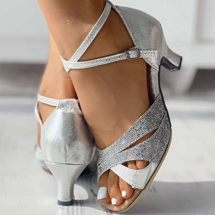 Chaussures sandales à talons Lara pour femmes, paillettes scintillantes, parfaites pour une soirée chic.