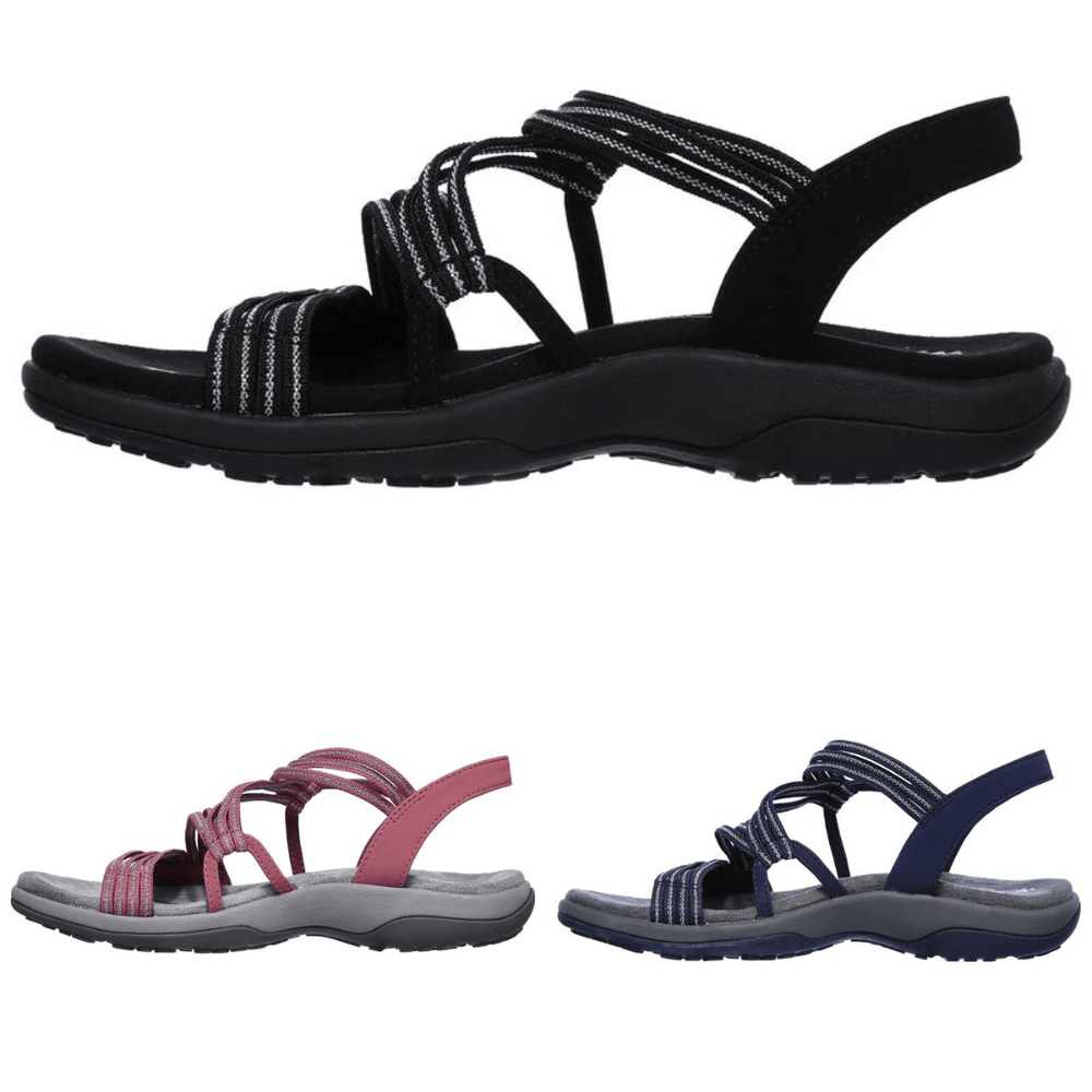 Sandales orthopédiques femme à lanières, élégantes, avec bride réglable, semelle ergonomique pour confort estival optimal.