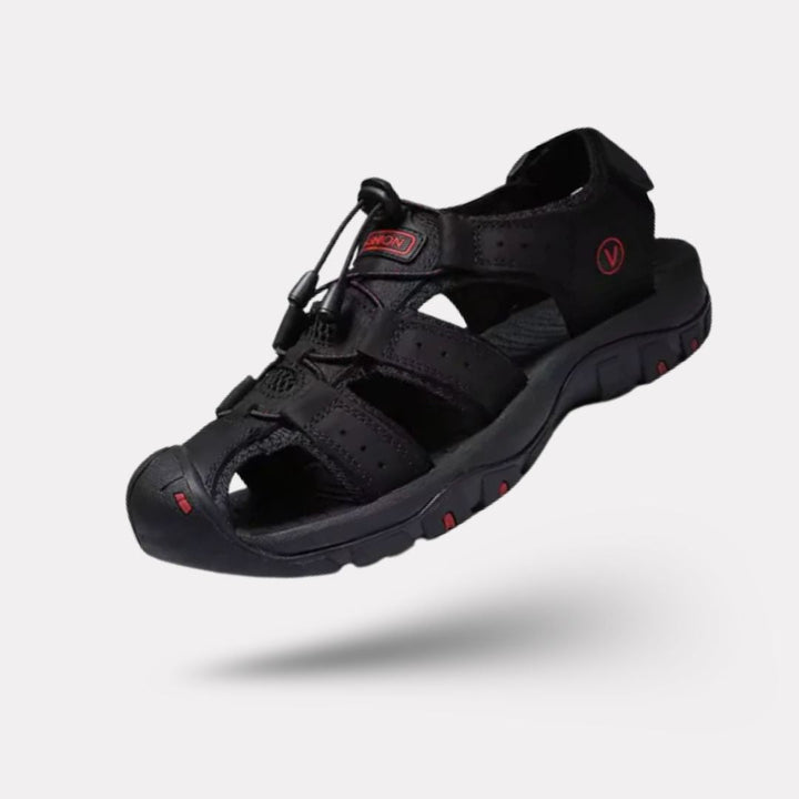 Sandales orthopédiques homme, élégantes, confort exceptionnel, semelle antidérapante, vue de face, soutien voûte plantaire.