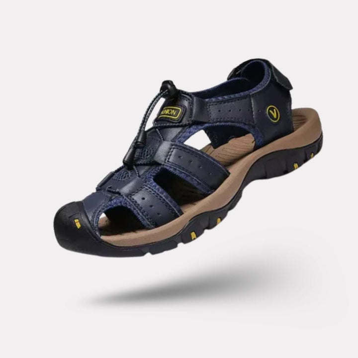 Sandales orthopédiques homme, élégantes, confort exceptionnel, semelle antidérapante, vue de face, soutien voûte plantaire.