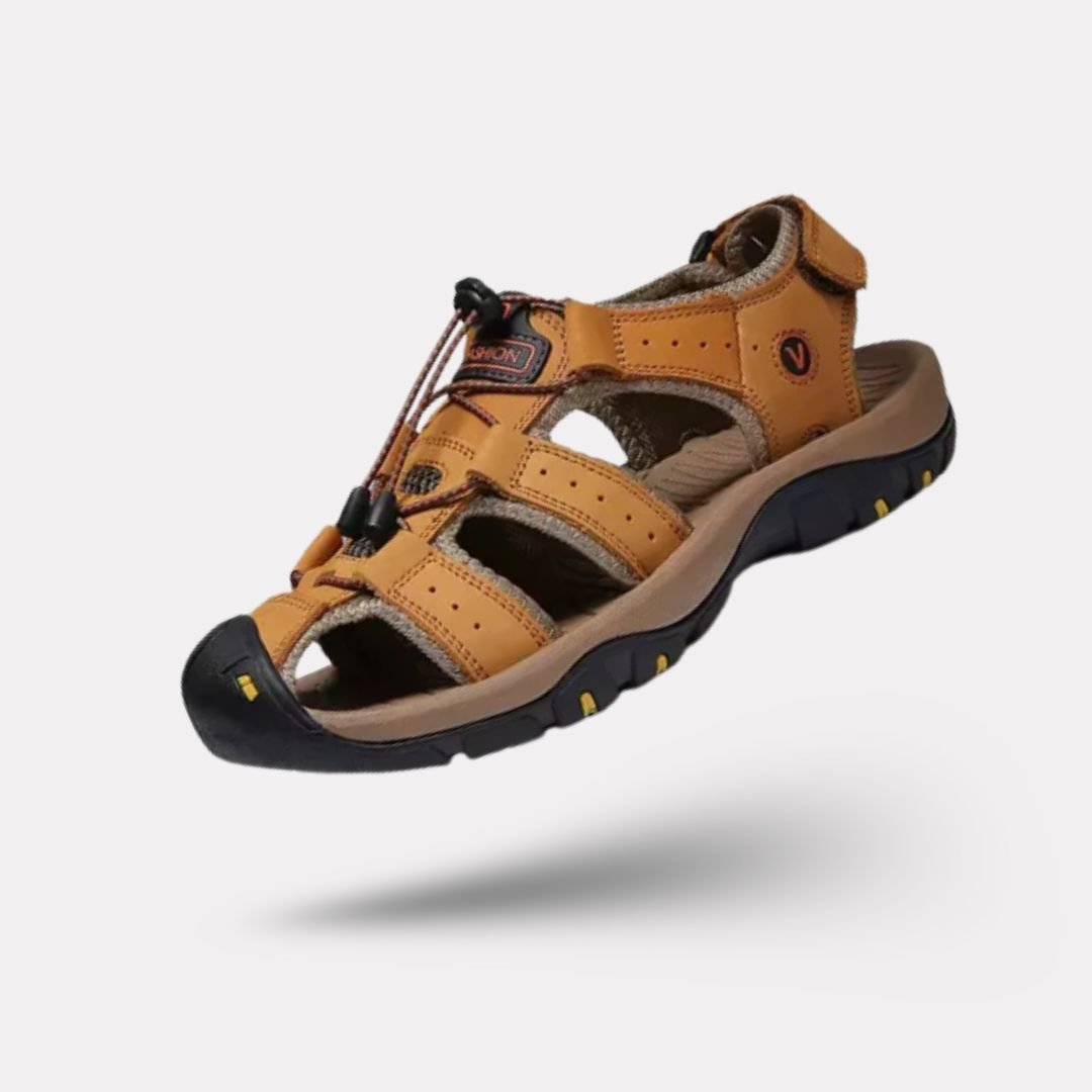 Sandales orthopédiques homme, élégantes, confort exceptionnel, semelle antidérapante, vue de face, soutien voûte plantaire.