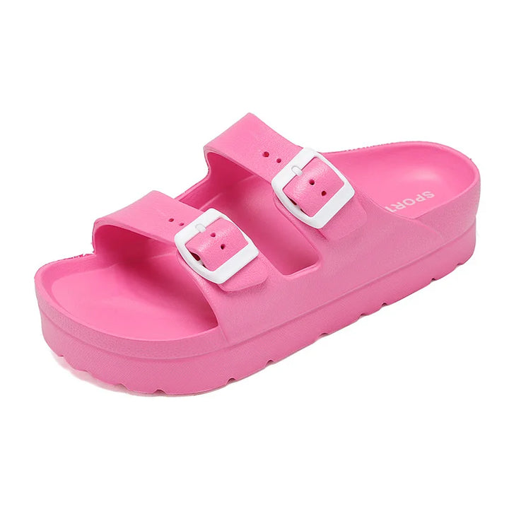 Sandales plateforme femme confortables, avec coussin souple pour un soutien voûte plantaire idéal en été.