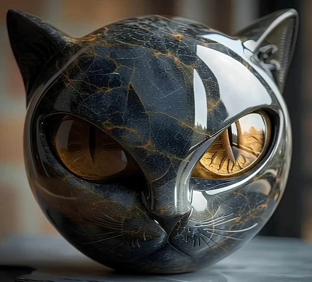 Marbre poli : sculpture décorative Œil d'Élina, design félin, cadeau idéal pour les amoureux des chats.