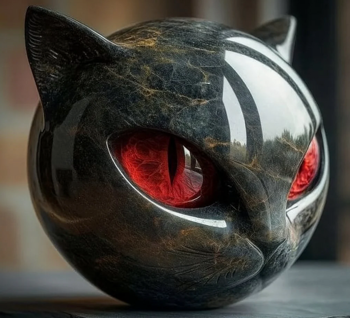 Artisanat contemporain : sculpture féline en marbre, œil distinctif d'Élina, pièce maîtresse élégante.