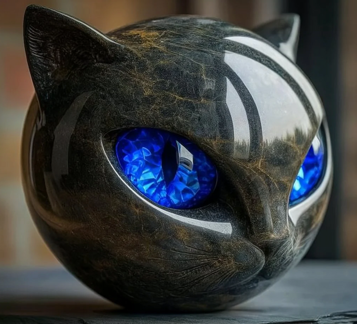 Objet déco luxe : sculpture mystique de chat en marbre poli, cadeau parfait et design sophistiqué.