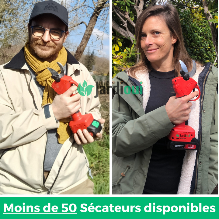Sécateur électrique sans fil, coupe nette jusqu'à 30mm. Batterie incluse. Jardinage facile.