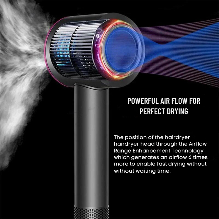 "Sèche-cheveux AirBlade Pro élégant noir, puissant, moteur rapide, accessoires, séchage professionnel rapide, cheveux brillan