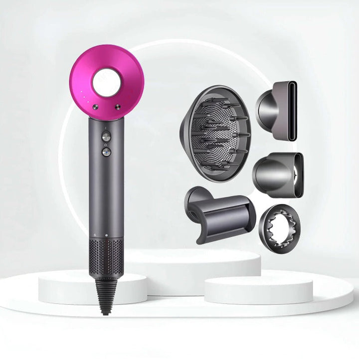 "Sèche-cheveux AirBlade Pro élégant noir, puissant, moteur rapide, accessoires, séchage professionnel rapide, cheveux brillan