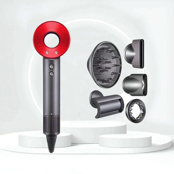 "Sèche-cheveux AirBlade Pro élégant noir, puissant, moteur rapide, accessoires, séchage professionnel rapide, cheveux brillan