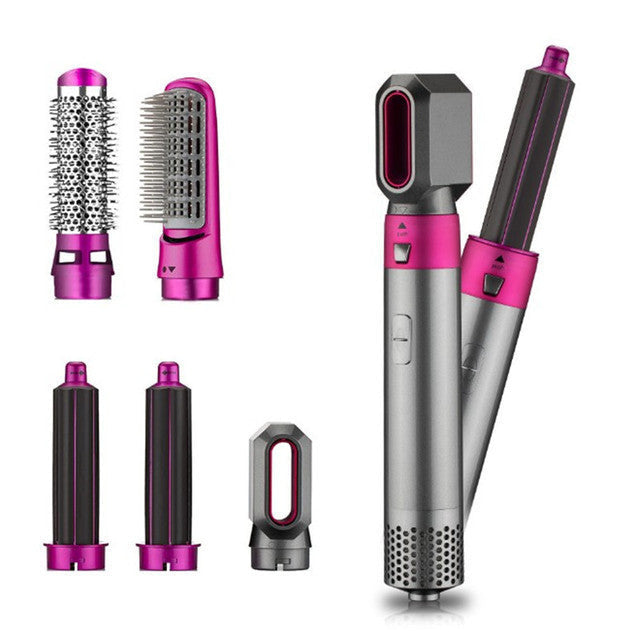 "Sèche-cheveux multifonctions noir élégant avec accessoires interchangeables pour styles variés, comme boucles et lissage."