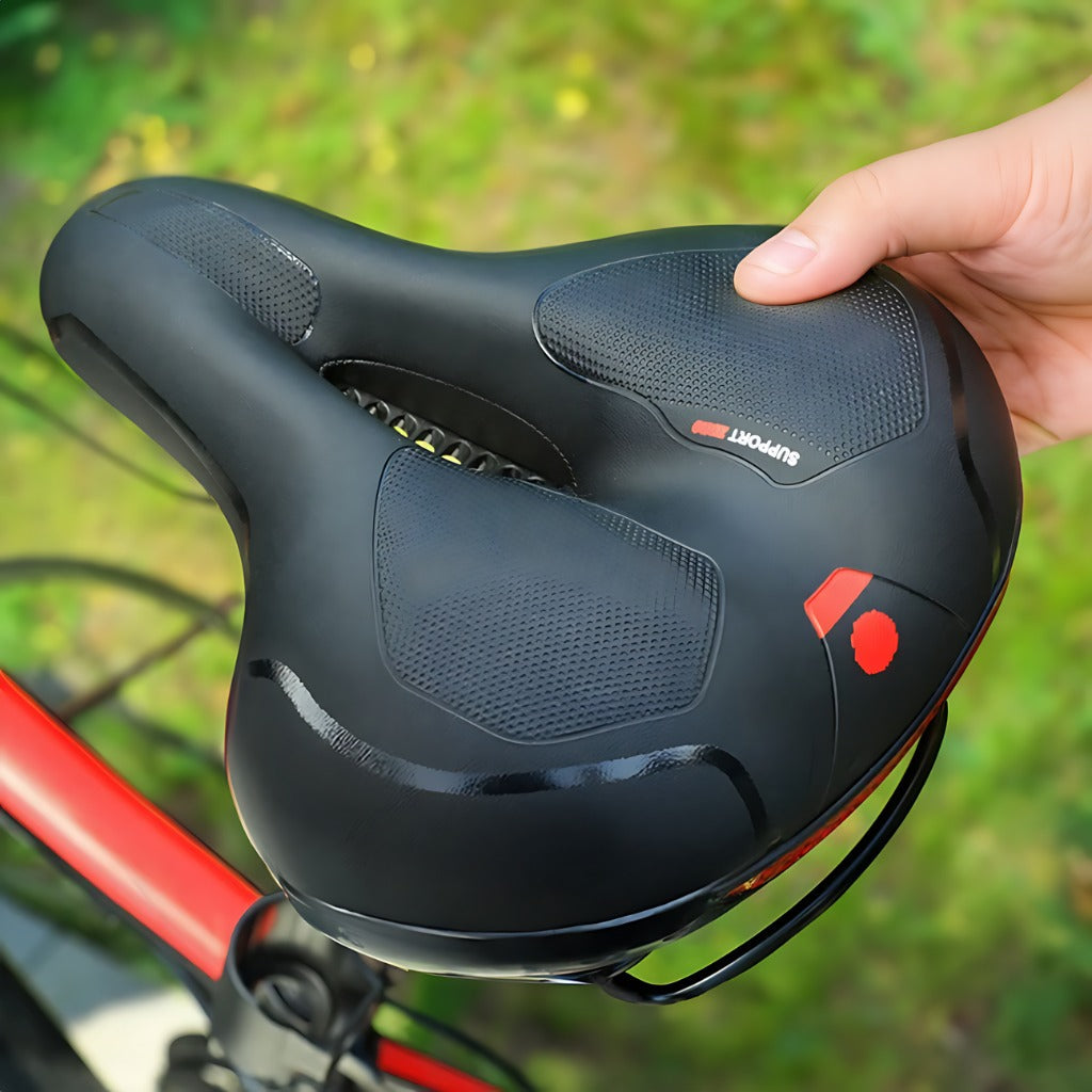 Selle vélo confort anti-douleur avec suspension. Design ergonomique, respirant, pour trajets agréables.