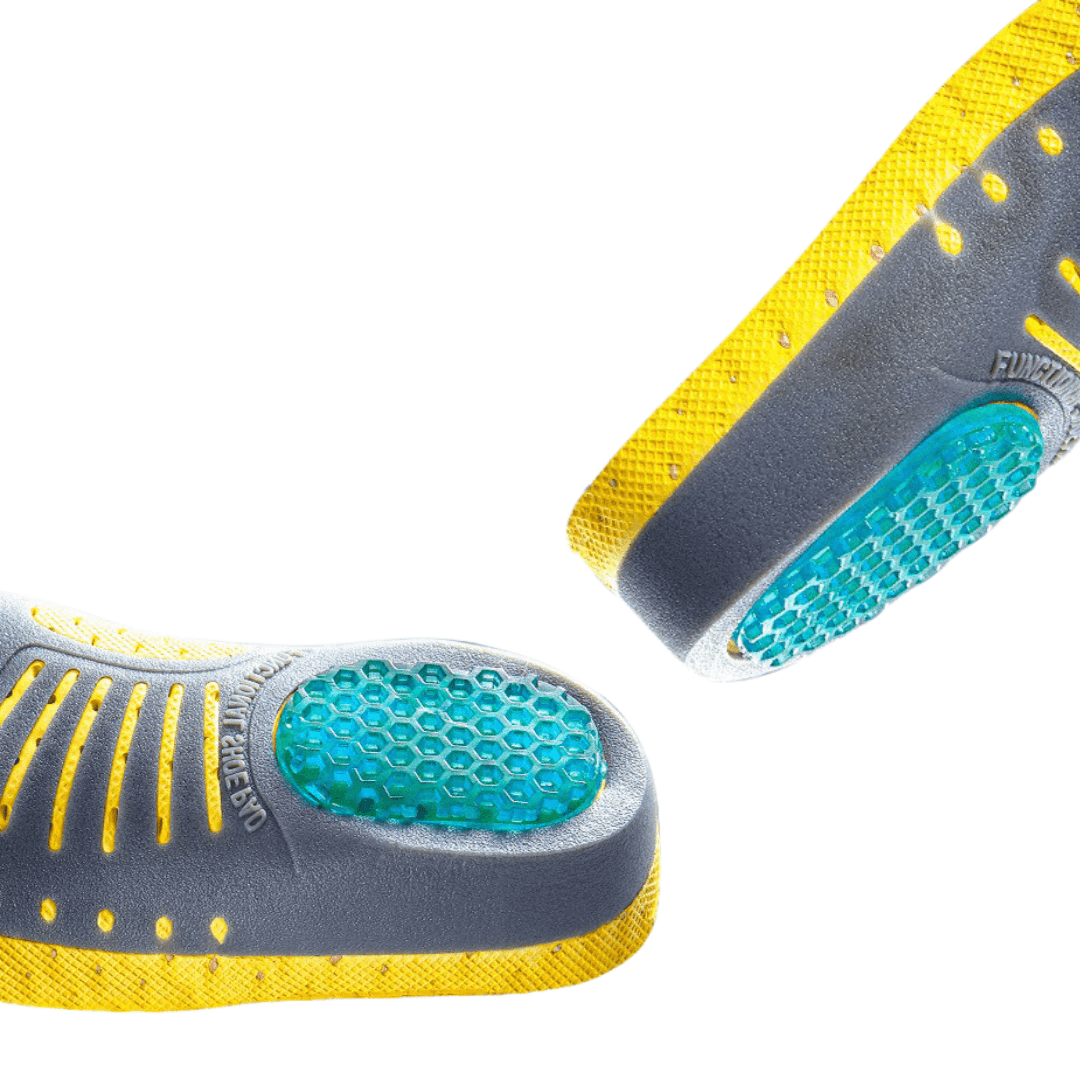 "Semelles confortables pour épine calcanéenne, soulagement du talon, adaptables toutes chaussures, design ergonomique."