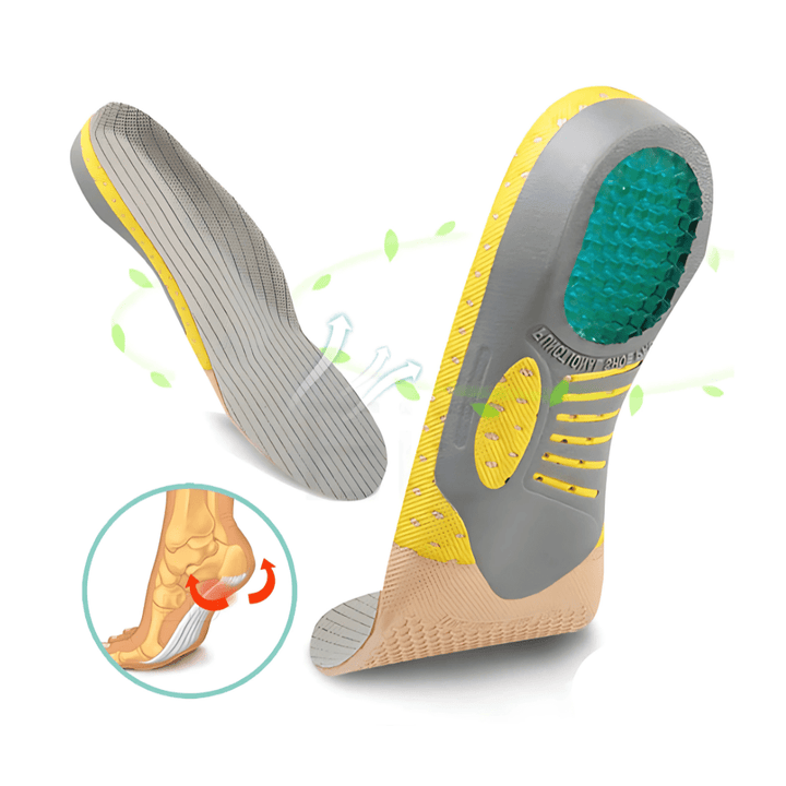 "Semelles confortables pour épine calcanéenne, soulagement du talon, adaptables toutes chaussures, design ergonomique."