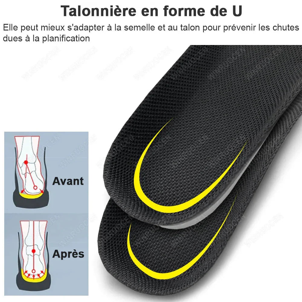 Paire de semelles orthopédiques en gel 3D pour soulager la fasciite plantaire, confort et absorption des chocs.