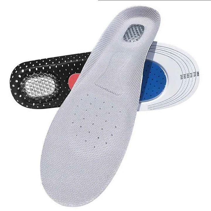 Soutien de la voûte plantaire et absorption chocs par ces semelles orthopédiques respirantes homme/femme.