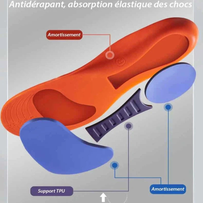 Semelles respirantes pour pieds secs, avec technologie antichoc offrant un confort durable et universel.