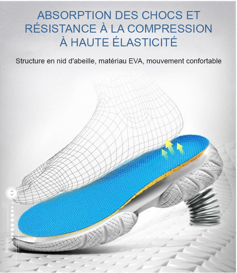 Semelles orthopédiques pour un confort optimal dans la chaussure, soulageant la douleur et offrant une bonne stabilité.