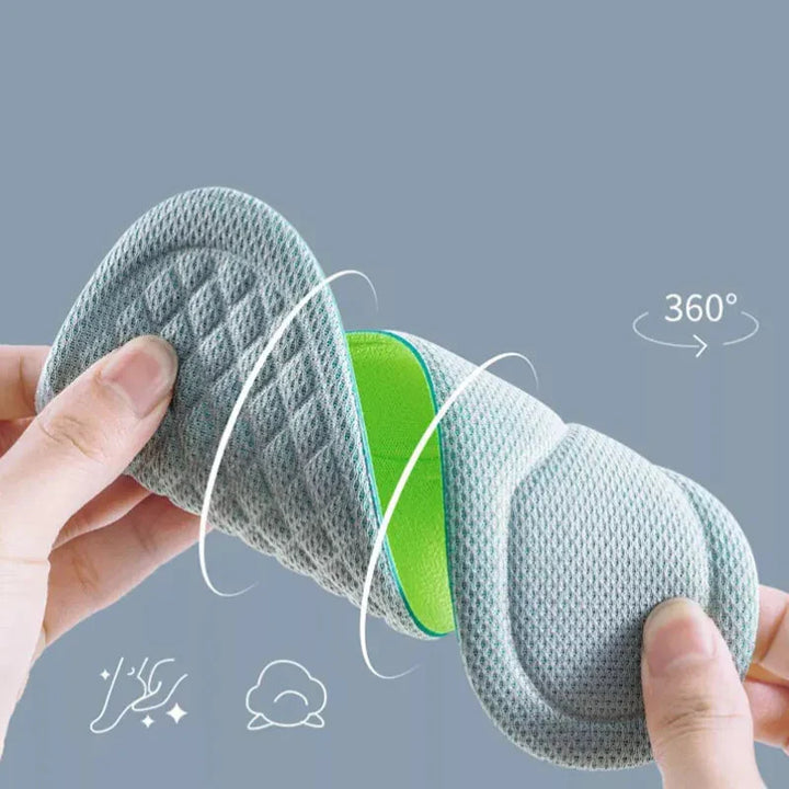 Vue détaillée des semelles orthopédiques unisexe avec texture respirante et rembourrage amortissant pour le confort.