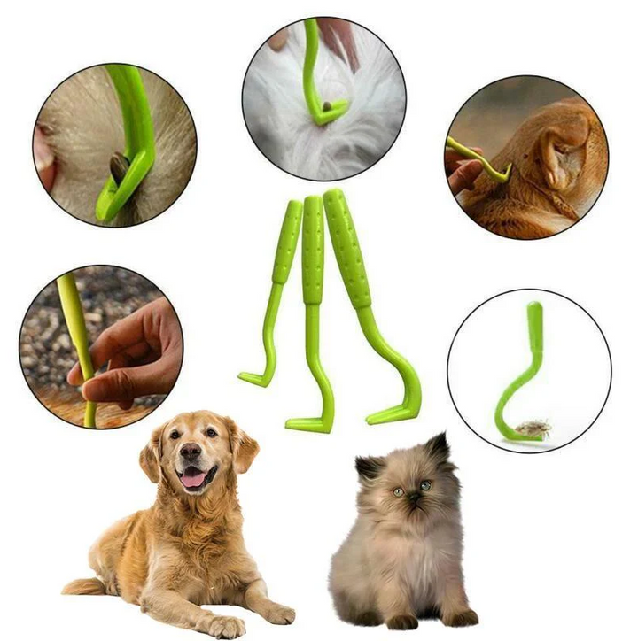 "Set de crochets à tiques pour animaux, 3 tailles, design fonctionnel, retrait sécurisé sans douleur pour tous les animaux."