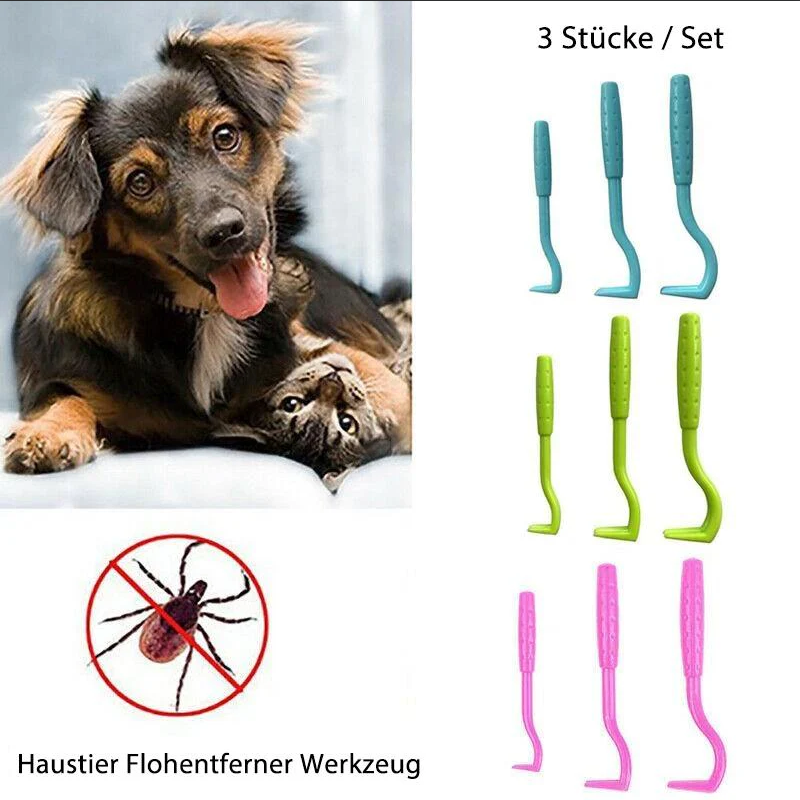 "Set de crochets à tiques pour animaux, 3 tailles, design fonctionnel, retrait sécurisé sans douleur pour tous les animaux."