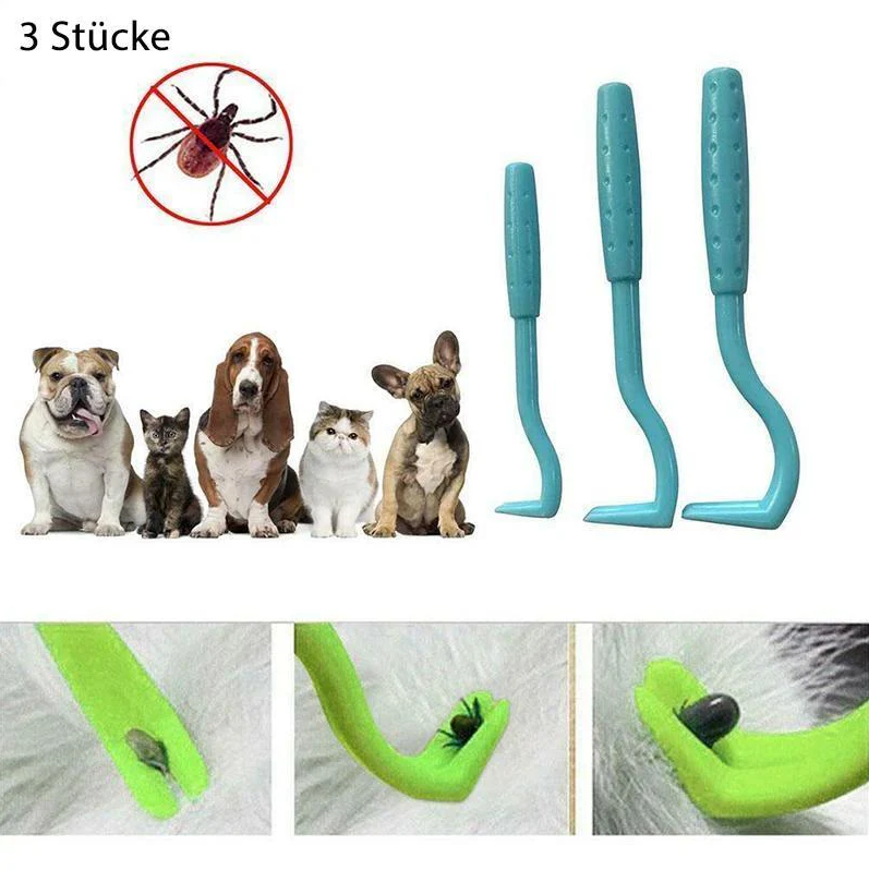 "Set de crochets à tiques pour animaux, 3 tailles, design fonctionnel, retrait sécurisé sans douleur pour tous les animaux."