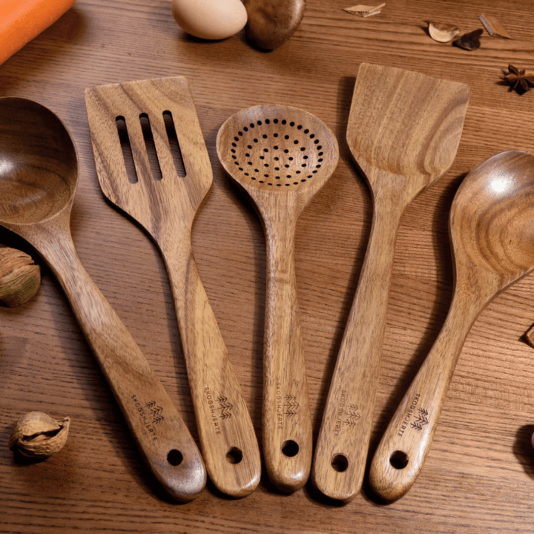 "Set de cuisine en bois naturel, ustensiles écologiques, design élégant, ergonomique, idéal cuisine quotidienne, cadeau"
