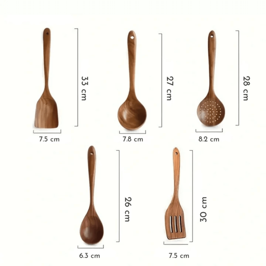 "Set de cuisine en bois naturel, ustensiles écologiques, design élégant, ergonomique, idéal cuisine quotidienne, cadeau"