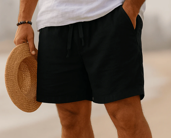 Short bermuda homme en lin, léger et décontracté. Taille élastique, poches, parfait pour un été confortable.