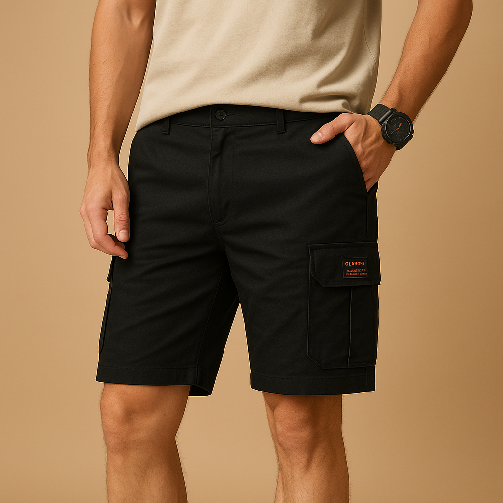 Short cargo homme à séchage rapide, polyester respirant, poches multiples, couleur kaki, idéal pour activités extérieures.