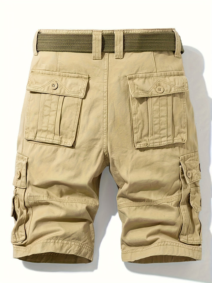 Short cargo homme léger et respirant pour l'été, multipoches fonctionnelles, ceinture intégrée et ajustable.