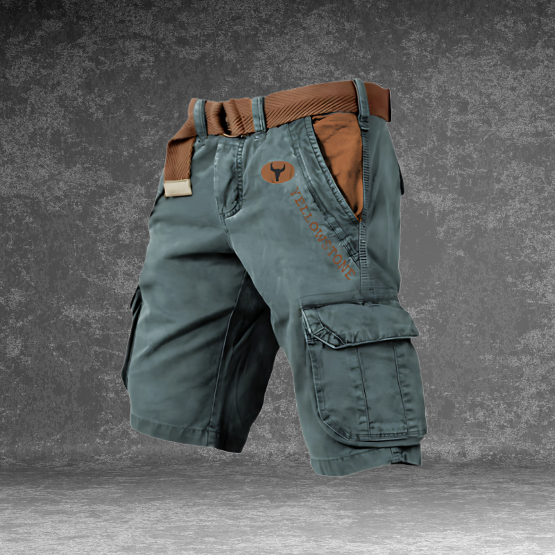Short cargo homme gris avec poches multiples, design robuste et ajusté, idéal pour aventures urbaines et plein air.