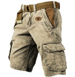 Short cargo homme gris avec poches multiples, design robuste et ajusté, idéal pour aventures urbaines et plein air.