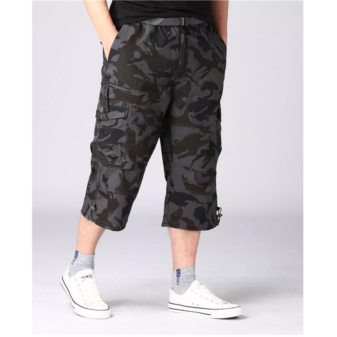"Short cargo homme léger, coton, poches pratiques, couleur camouflage, coupe longue, idéal pour l'été et les sorties urbaines