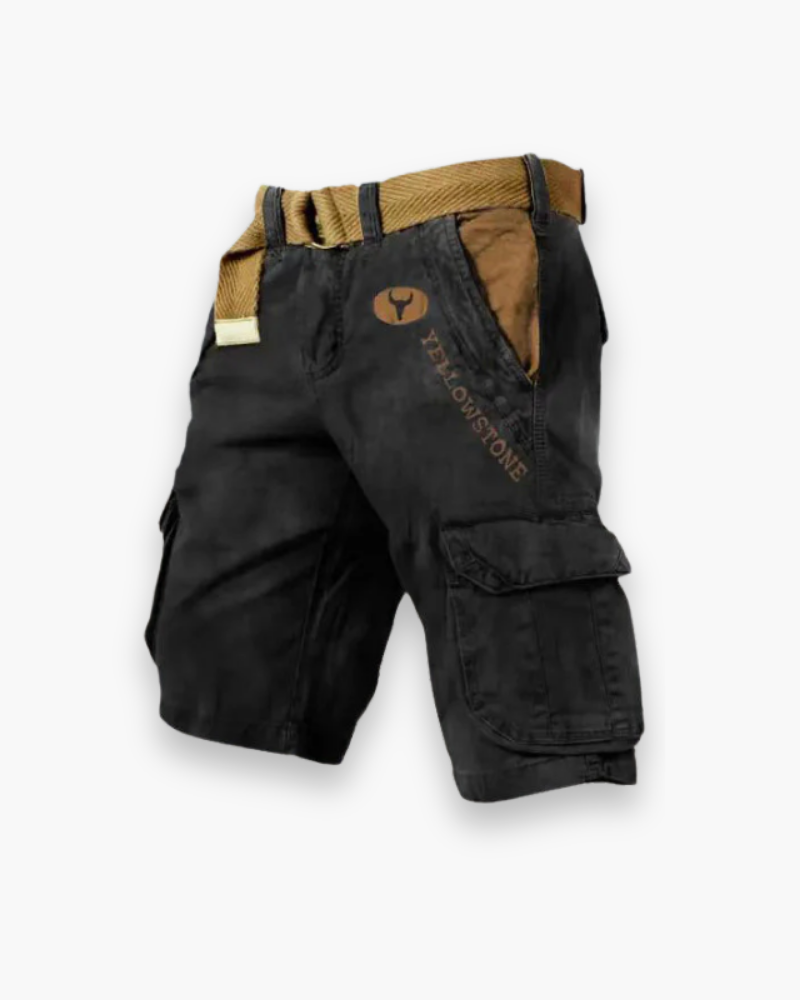 "Short cargo homme, robuste, confortable, multi-poches, style décontracté, tissu durable, couleur neutre."
