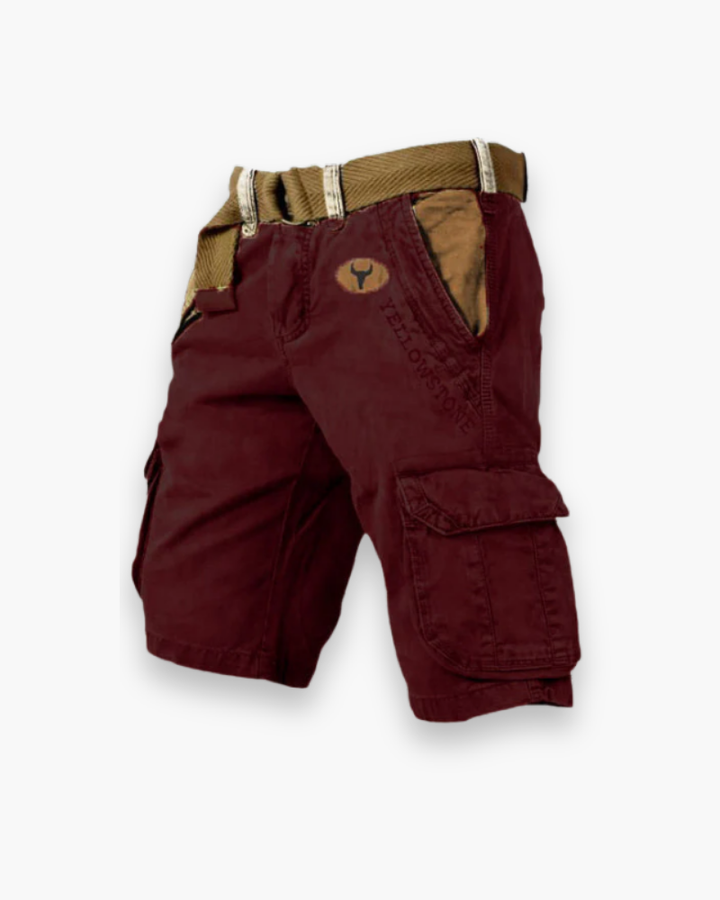 "Short cargo homme, robuste, confortable, multi-poches, style décontracté, tissu durable, couleur neutre."