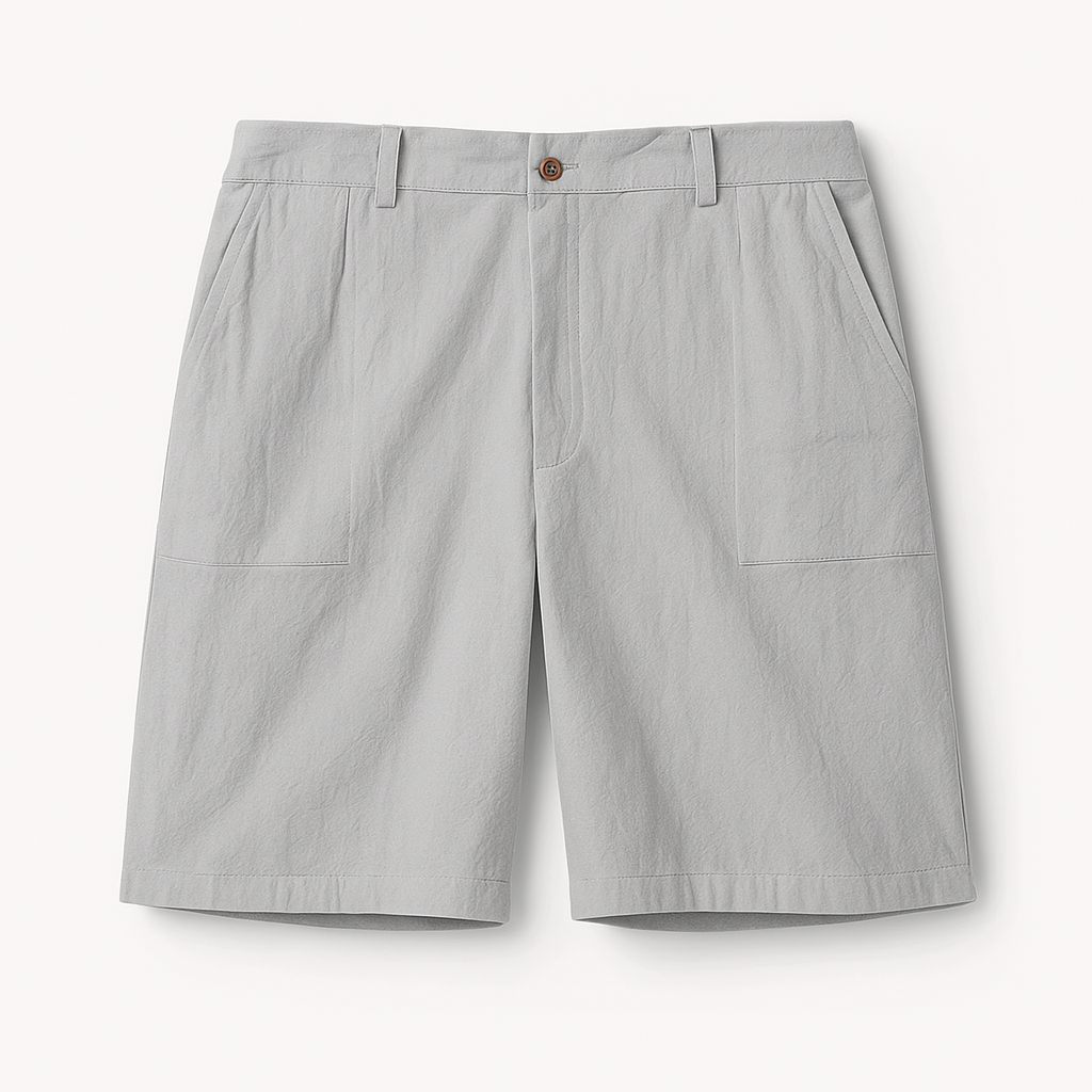 Short homme en lin décontracté, parfait pour un look casual estival. Idéal pour plage, vacances et mode masculine.