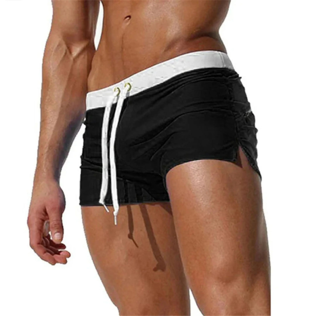 "Short de bain homme séchage rapide, taille ajustable, tissu léger et respirant, couleurs vibrantes, été piscine plage."