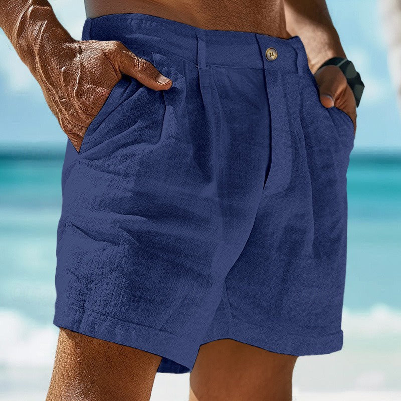 "Short en lin pour homme, léger et respirant, couleur beige, coupe décontractée, idéal pour l'été et les journées chaudes."