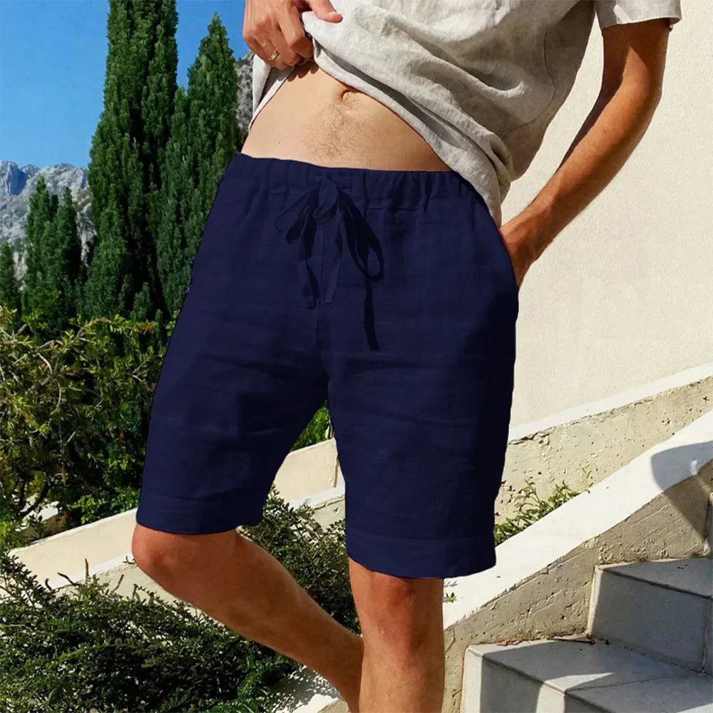 Shorts lin homme été.  Coupe classique, tissu léger et respirant. Parfait pour la saison estivale.