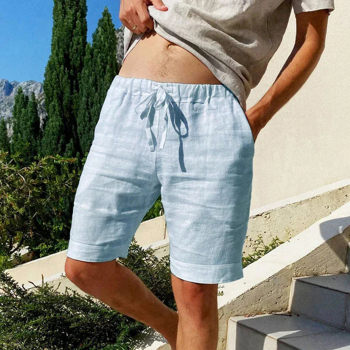 Shorts lin homme été.  Coupe classique, tissu léger et respirant. Parfait pour la saison estivale.