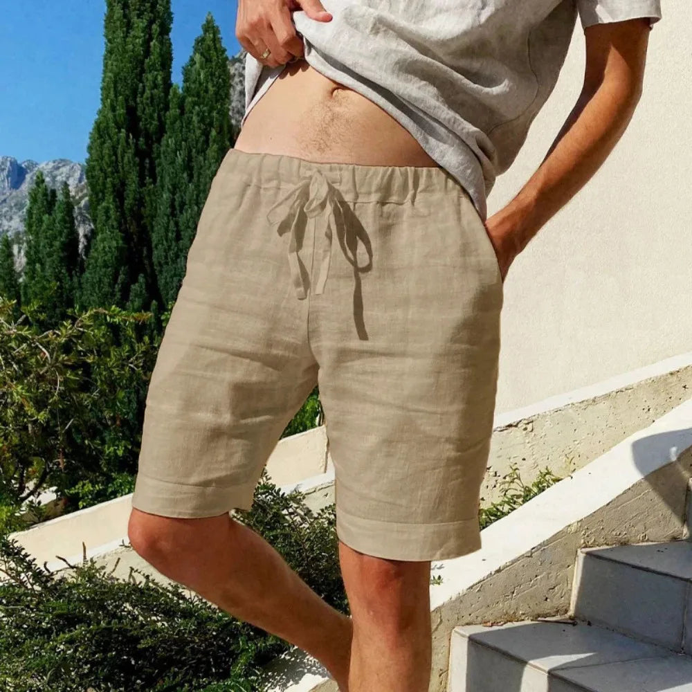 Shorts lin homme été.  Coupe classique, tissu léger et respirant. Parfait pour la saison estivale.