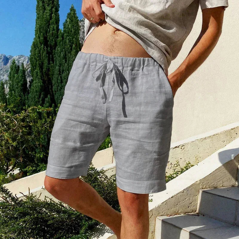 Shorts lin homme été.  Coupe classique, tissu léger et respirant. Parfait pour la saison estivale.