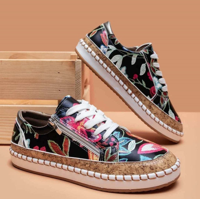 Sneakers orthopédiques femme, imprimées floral. Confort et style.