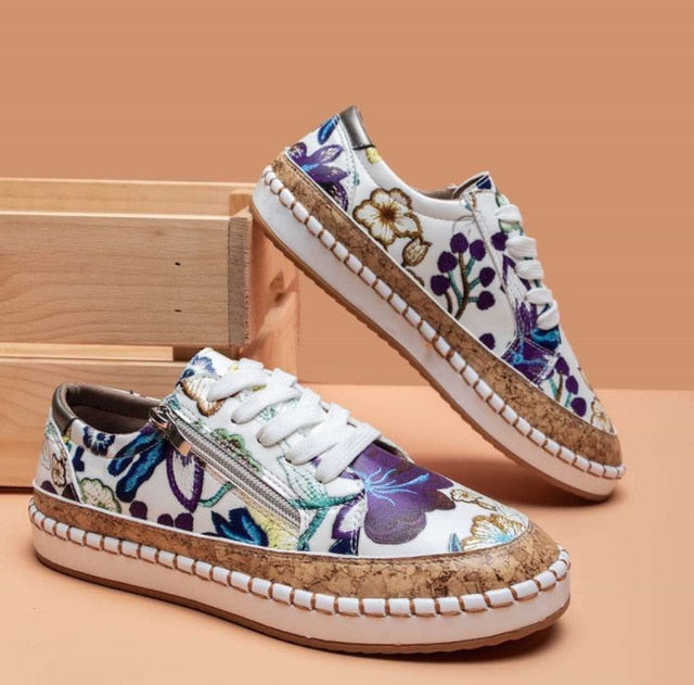 Sneakers orthopédiques femme, imprimées floral. Confort et style.