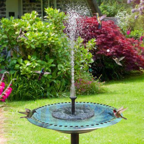 Solar-powered mini garden fountain. Elegant design, attracts birds. Easy installation, eco-friendly.