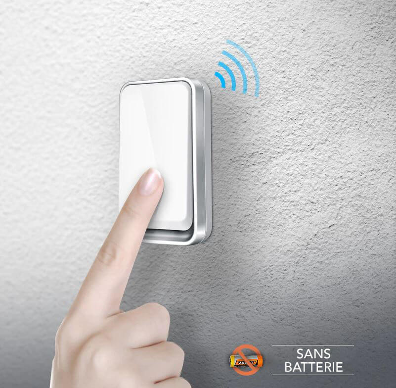 Sonnette intelligente sans fil, sans batterie, imperméable. Installation facile.  Design moderne et résistant.