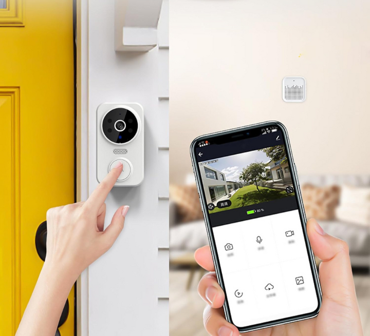 Sonnette intelligente WiFi avec caméra HD. Détection de mouvement, vidéo haute définition et audio bidirectionnel. Sécurité m