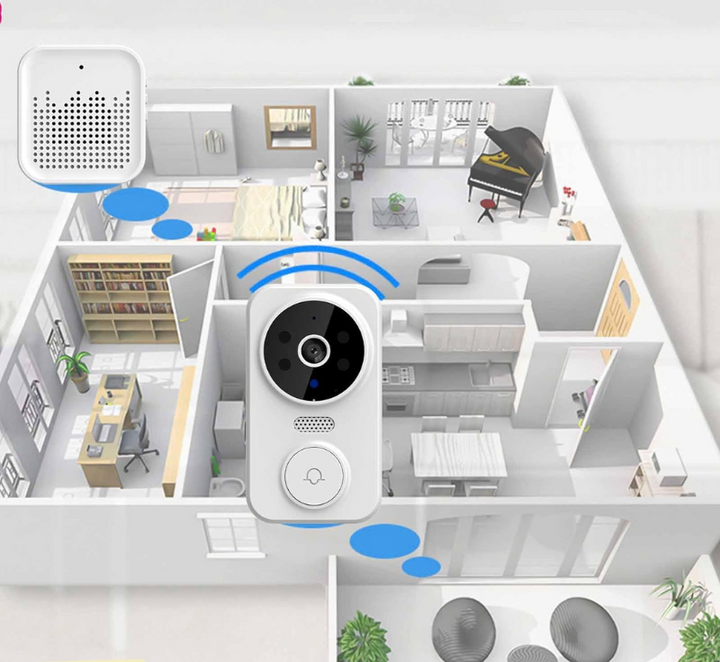 Sonnette intelligente WiFi avec caméra HD. Détection de mouvement, vidéo haute définition et audio bidirectionnel. Sécurité m