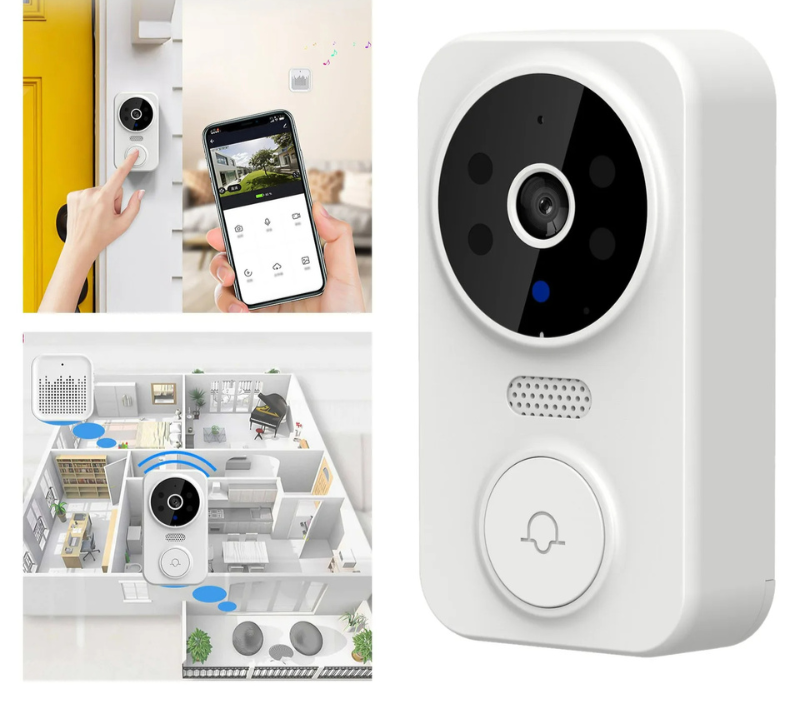 Sonnette intelligente WiFi avec caméra HD. Détection de mouvement, vidéo haute définition et audio bidirectionnel. Sécurité m