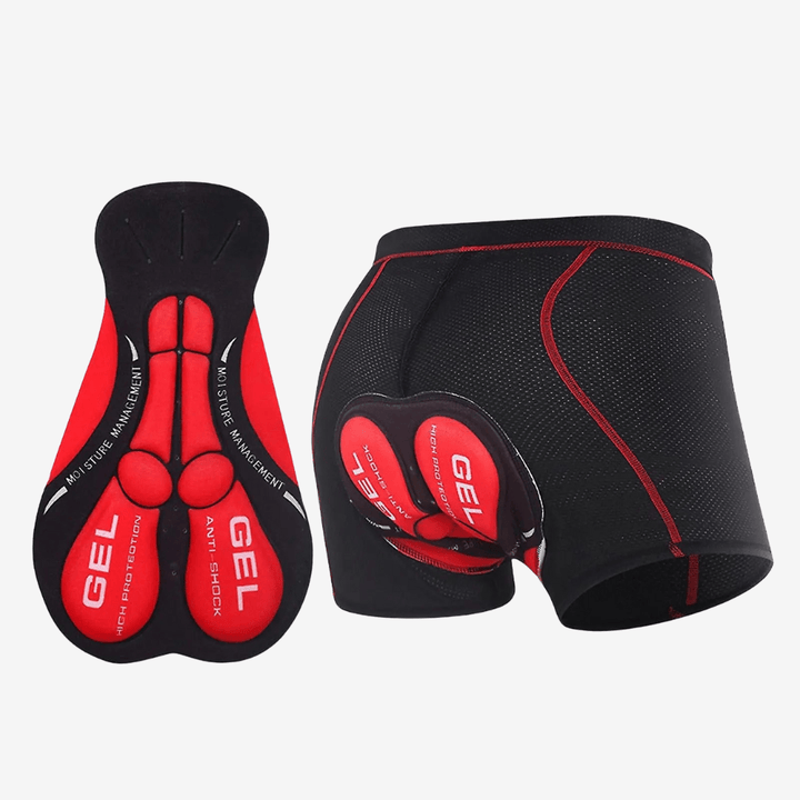 "Sous-short vélo rembourré gel respirant, noir, design ergonomique, pour confort et performance cyclisme."